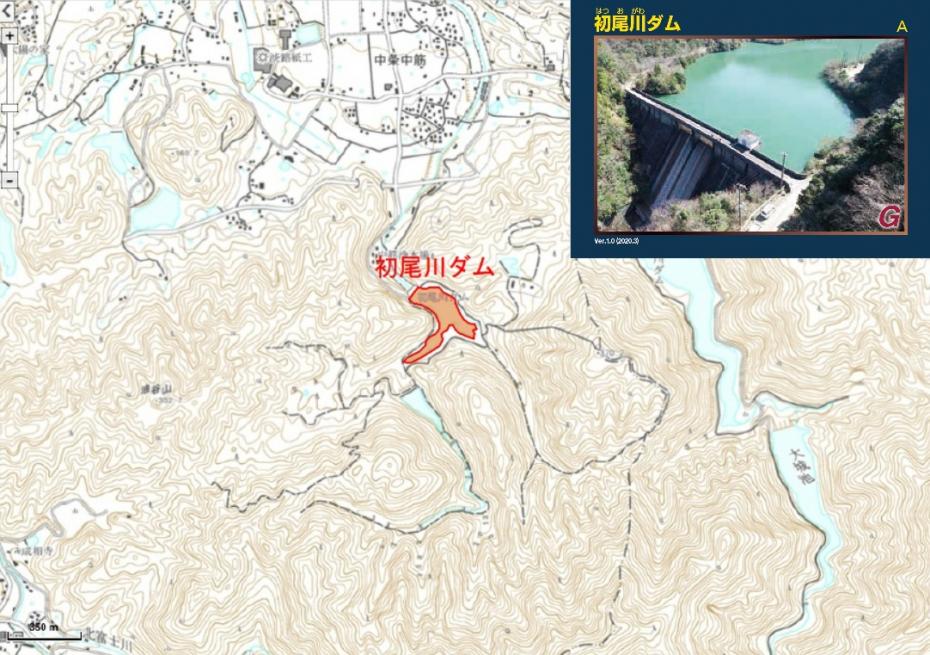 初尾川ダムの位置図