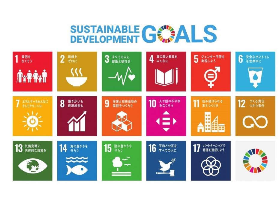 SDGsの目標が書かれたアイコン17個とカラーホイールアイコン