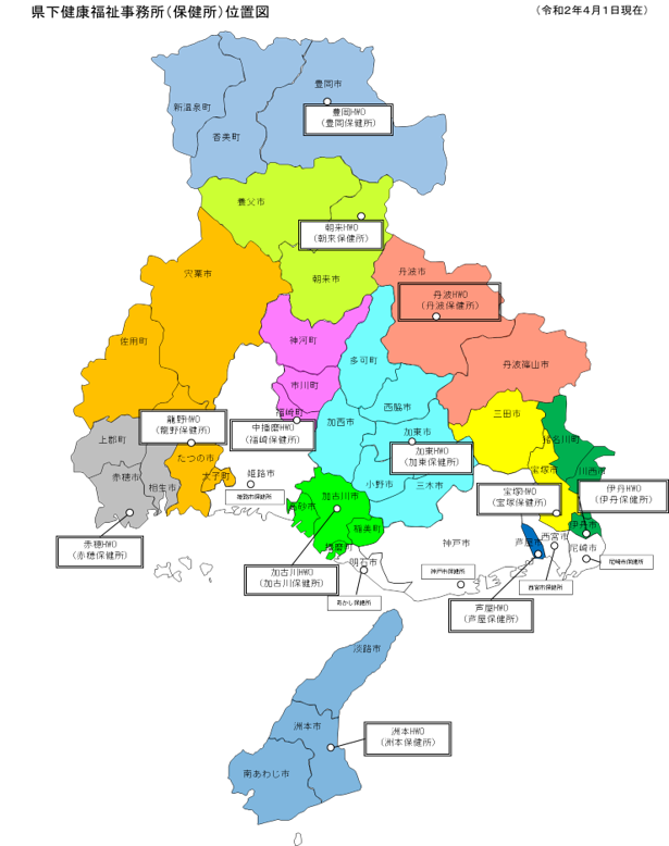 県下健康福祉事務所（保健所）位置図