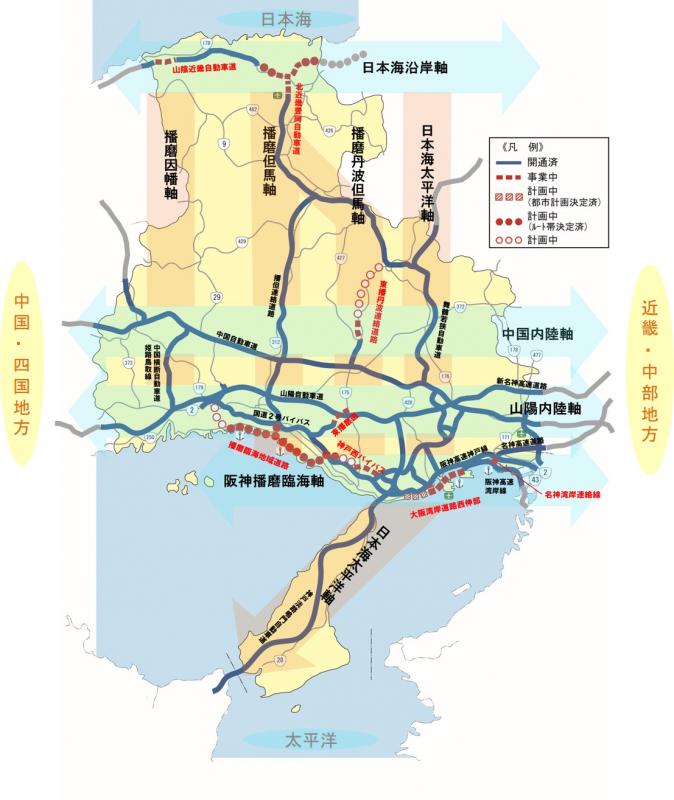 兵庫県／基幹道路八連携軸について