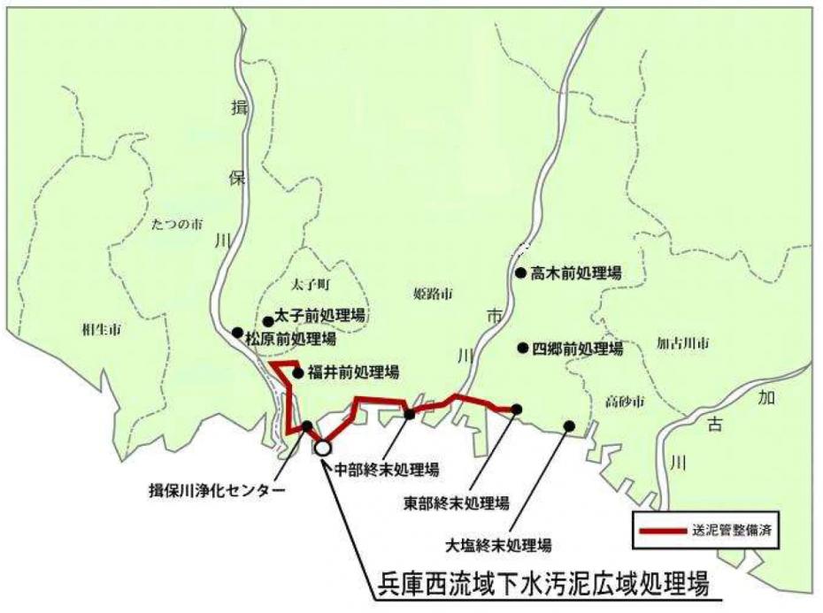 兵庫西流域下水汚泥広域処理場位置図