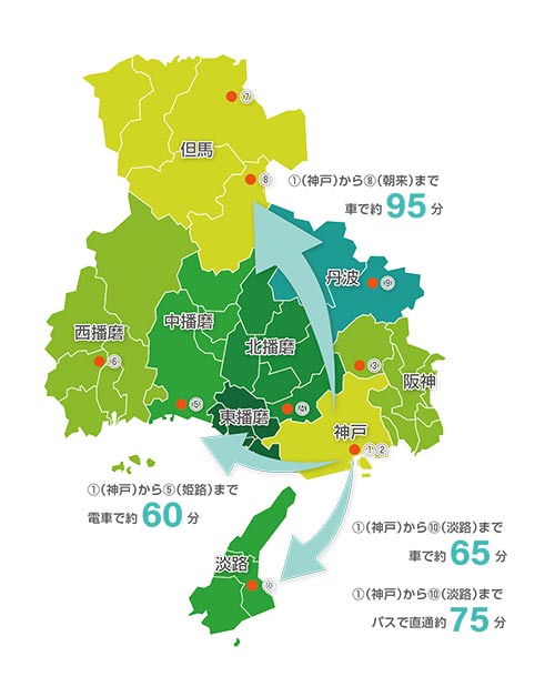 兵庫県全体の地図